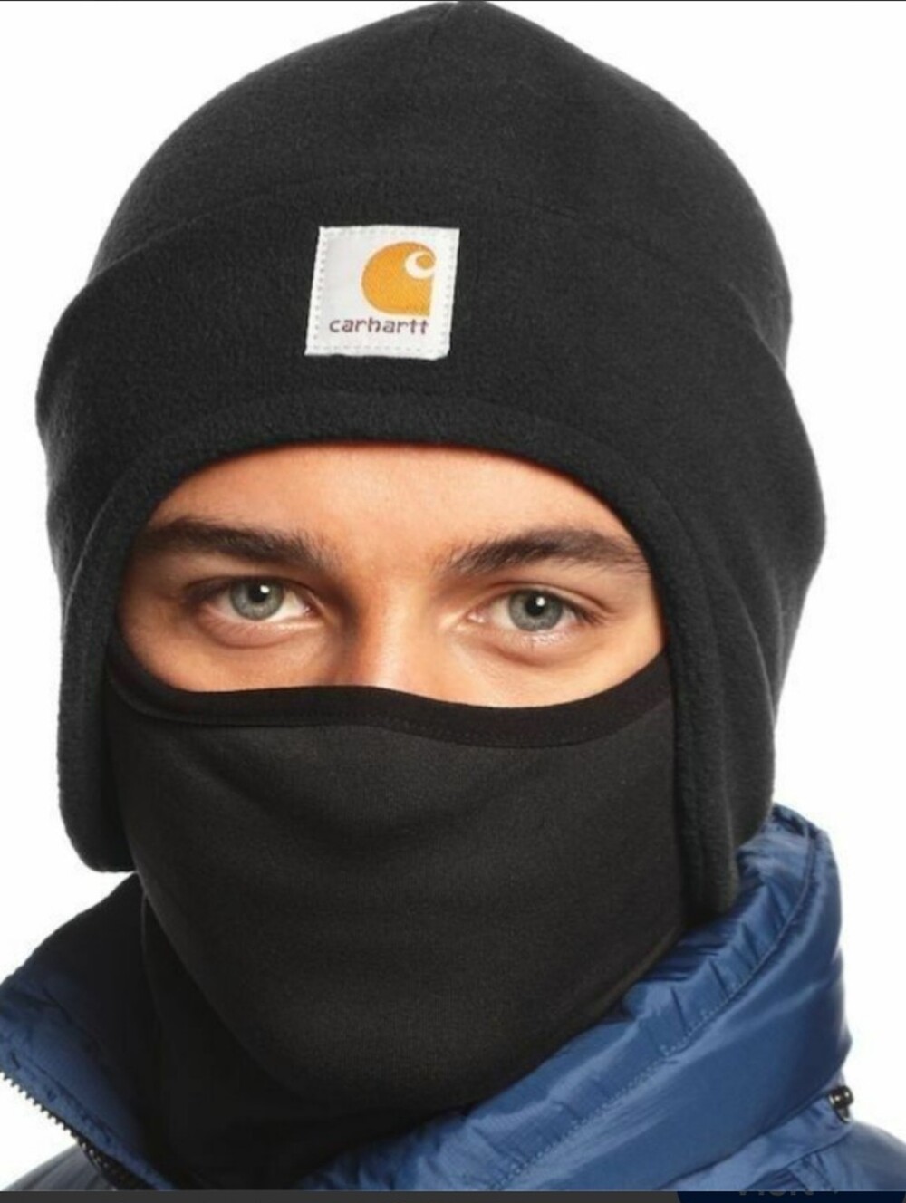 Carhartt  2 In One Black Fleece Earflap Hat And Mask with Yellow Logo OS